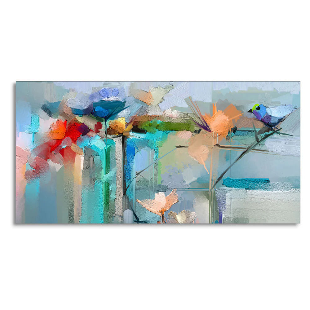 Abstract Colorful Canary Bird with Flowers Canvas Wall Painting Decor Mantra