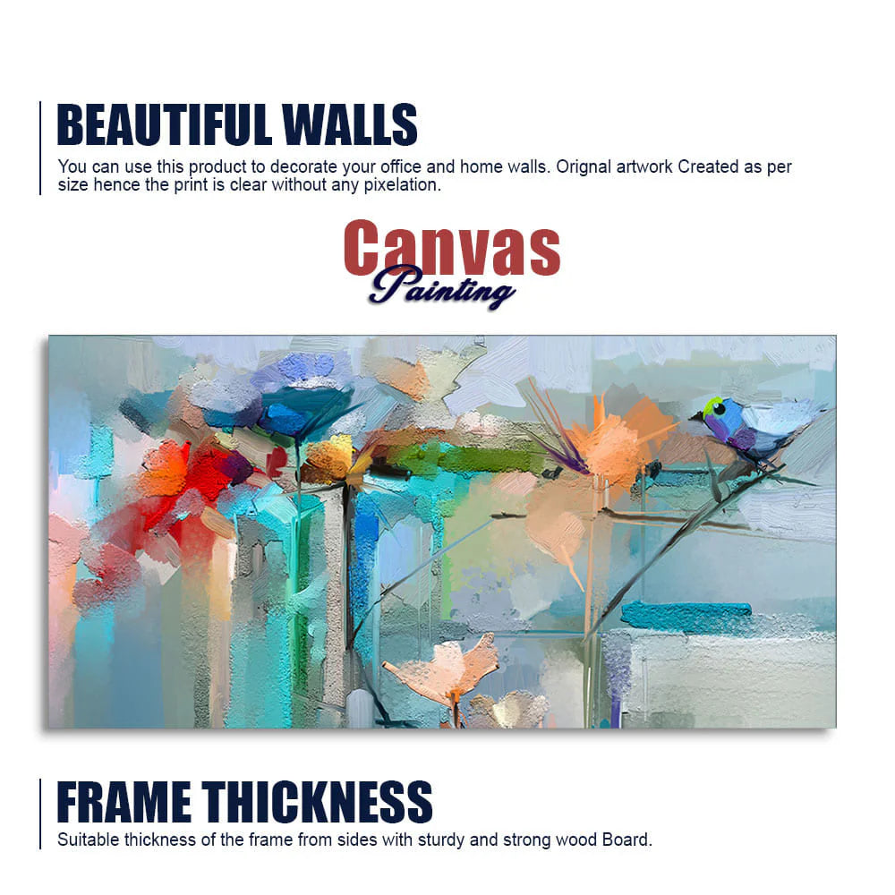 Abstract Colorful Canary Bird with Flowers Canvas Wall Painting Decor Mantra