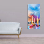 Abstract Colorful Sea Sailing Boats Canvas Wall Painting DECORMANTRA