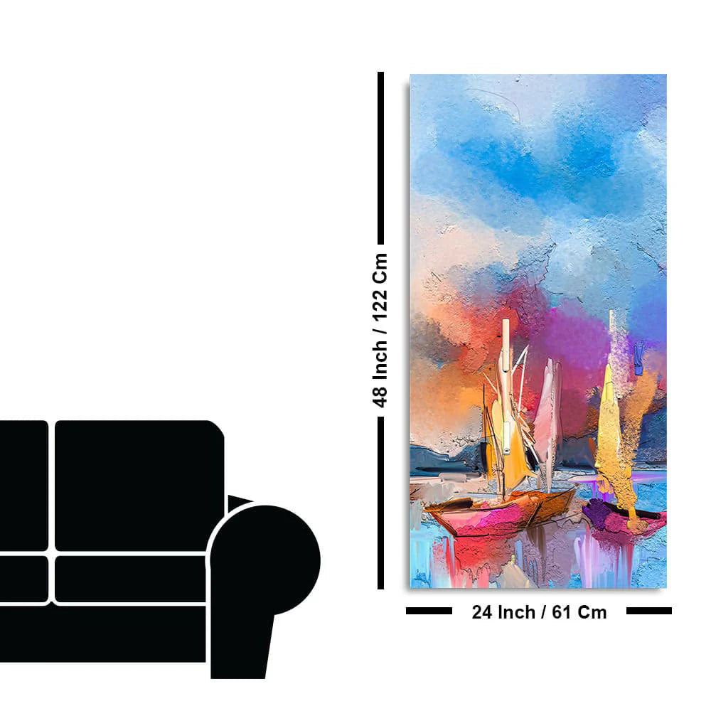 Abstract Colorful Sea Sailing Boats Canvas Wall Painting DECORMANTRA