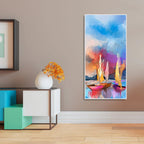 Abstract Colorful Sea Sailing Boats Canvas Wall Painting DECORMANTRA