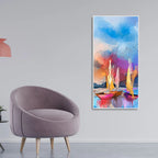 Abstract Colorful Sea Sailing Boats Canvas Wall Painting DECORMANTRA