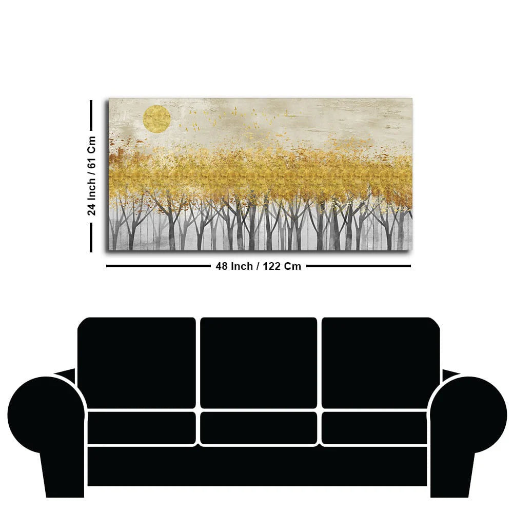 Abstract Forest Golden Leaf Art Premium Canvas Wall Painting DECORMANTRA