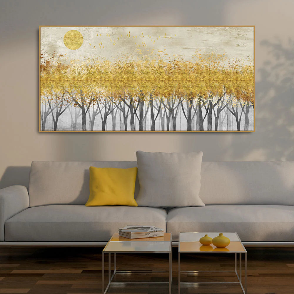 Abstract Forest Golden Leaf Art Premium Canvas Wall Painting DECORMANTRA