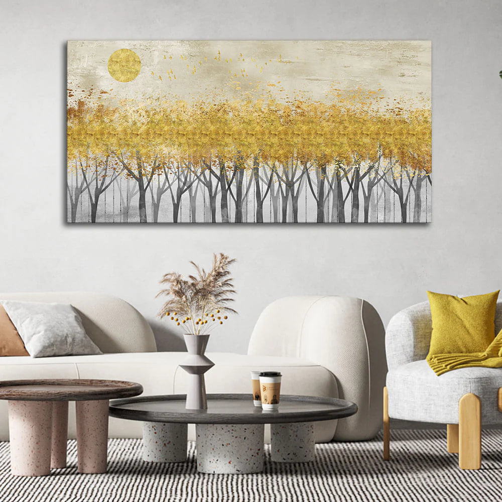 Abstract Forest Golden Leaf Art Premium Canvas Wall Painting DECORMANTRA