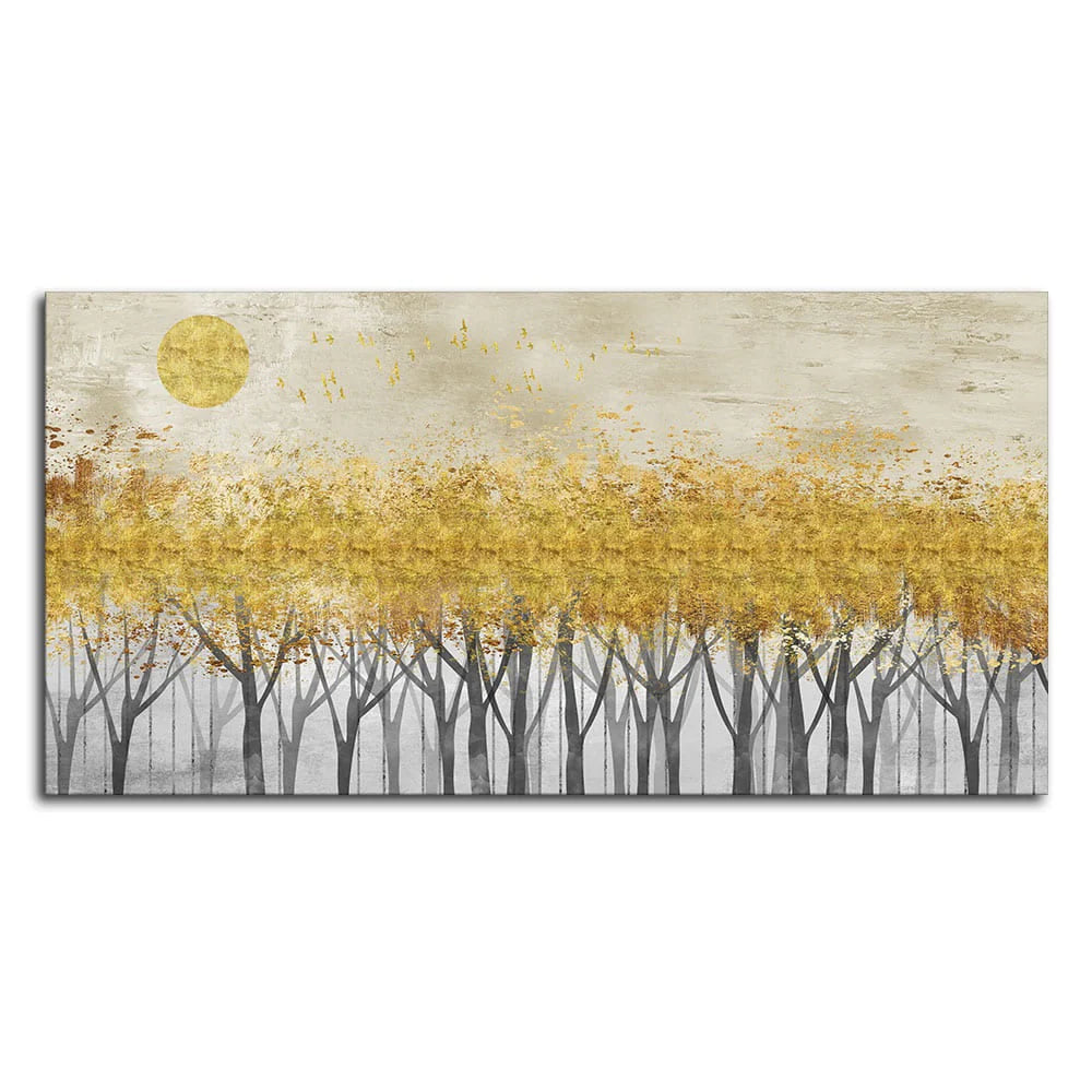 Abstract Forest Golden Leaf Art Premium Canvas Wall Painting DECORMANTRA