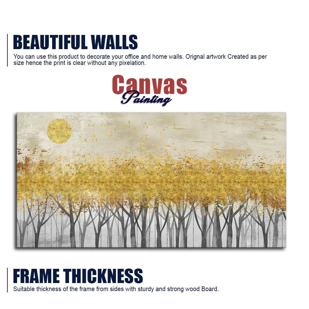 Abstract Forest Golden Leaf Art Premium Canvas Wall Painting DECORMANTRA