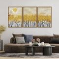 Abstract Forest Golden Leaf Art Premium Floating Canvas Wall Painting Set of Three DECORMANTRA