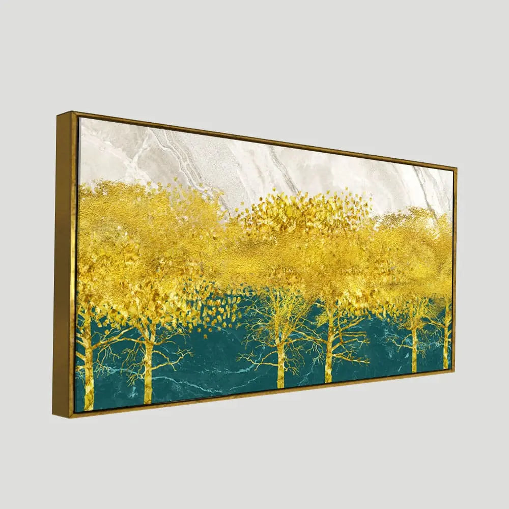 Abstract Forest with Golden Tree Premium Canvas Wall Painting DECORMANTRA