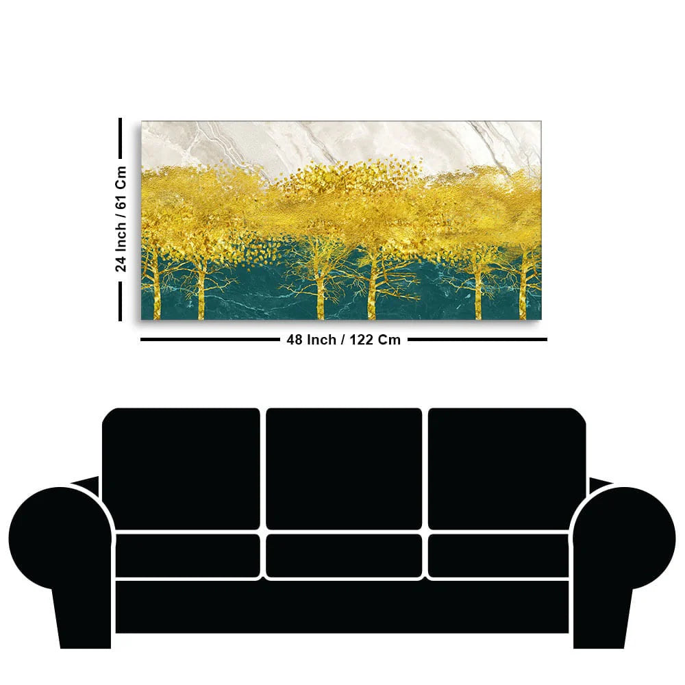 Abstract Forest with Golden Tree Premium Canvas Wall Painting DECORMANTRA