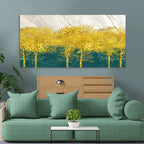 Abstract Forest with Golden Tree Premium Canvas Wall Painting DECORMANTRA