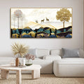 Abstract Golden Landscape Trees with Golden Deer Canvas Wall Painting DECORMANTRA