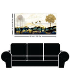 Abstract Golden Landscape Trees with Golden Deer Canvas Wall Painting DECORMANTRA