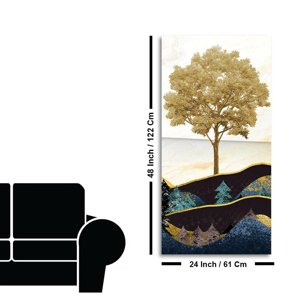 Abstract Golden Tree Premium Canvas Wall Painting DECORMANTRA