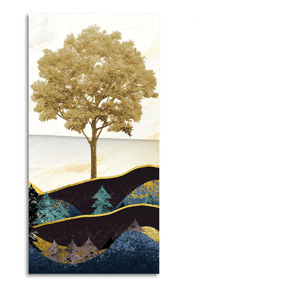 Abstract Golden Tree Premium Canvas Wall Painting DECORMANTRA