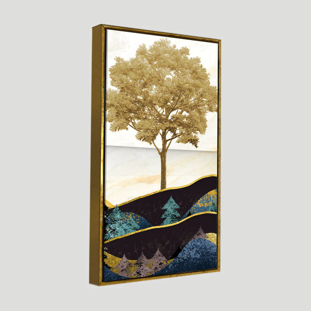 Abstract Golden Tree Premium Canvas Wall Painting DECORMANTRA