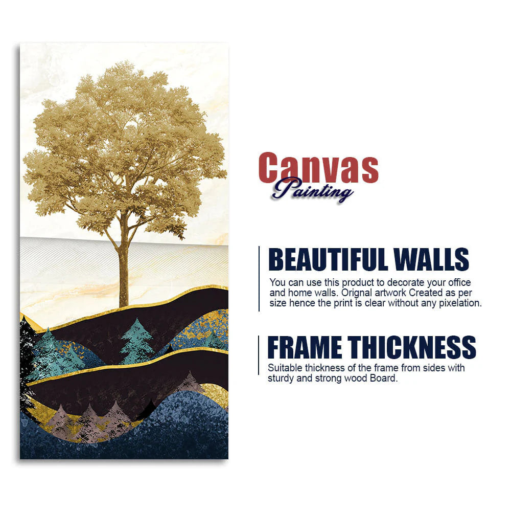 Abstract Golden Tree Premium Canvas Wall Painting DECORMANTRA