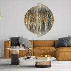 Abstract Golden and Silver Pattern Art Semi Circle Frames Set Of 2 Decor Mantra