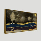 Abstract Midnight Golden Scenery with Deer Canvas Wall Painting DECORMANTRA