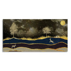 Abstract Midnight Golden Scenery with Deer Canvas Wall Painting DECORMANTRA