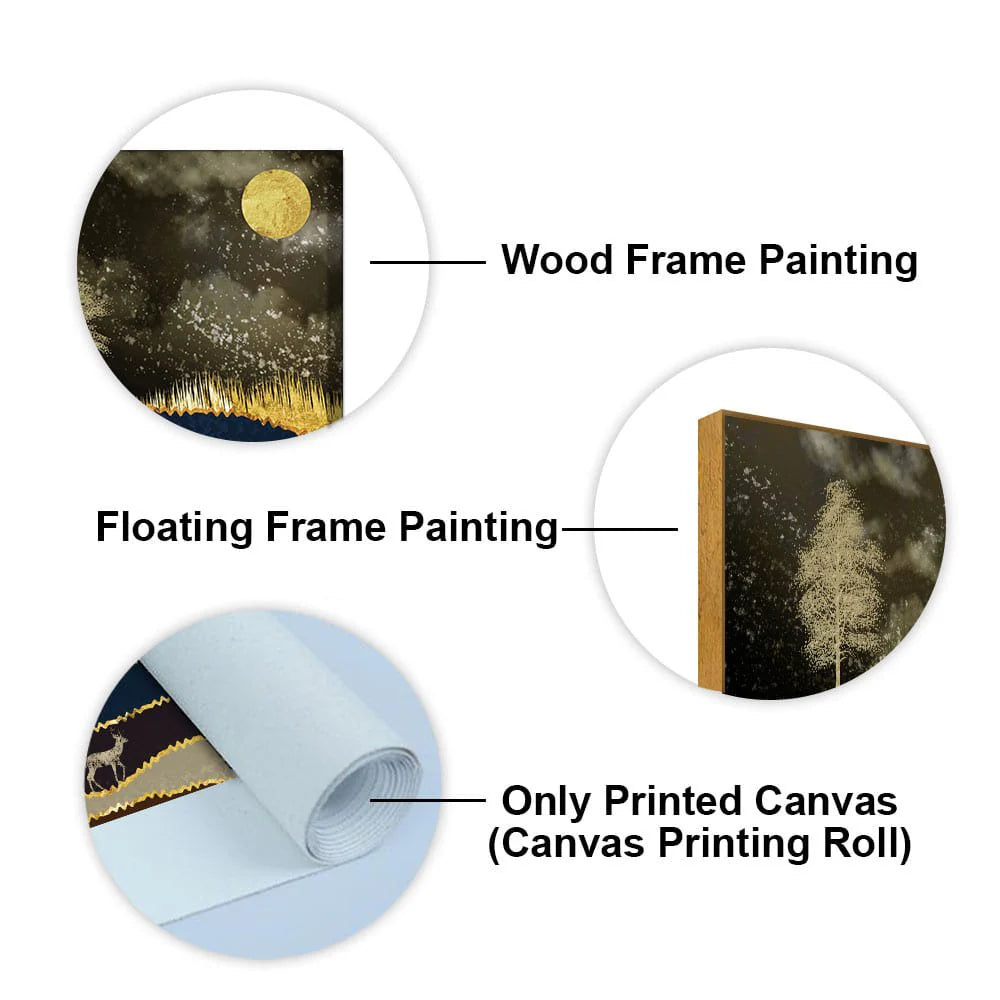 Abstract Midnight Golden Scenery with Deer Canvas Wall Painting DECORMANTRA