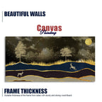 Abstract Midnight Golden Scenery with Deer Canvas Wall Painting DECORMANTRA