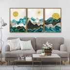 Abstract Mountains Luxurious Pattern Floating Canvas Wall Painting Set of Three DECORMANTRA
