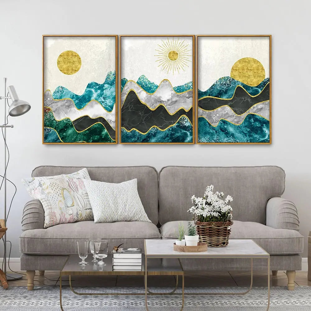 Abstract Mountains Luxurious Pattern Floating Canvas Wall Painting Set of Three DECORMANTRA