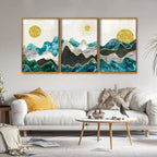 Abstract Mountains Luxurious Pattern Floating Canvas Wall Painting Set of Three DECORMANTRA