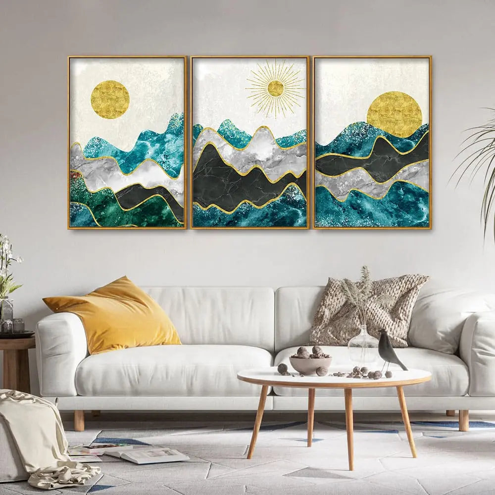 Abstract Mountains Luxurious Pattern Floating Canvas Wall Painting Set of Three DECORMANTRA
