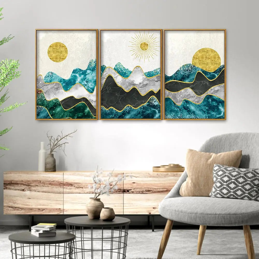 Abstract Mountains Luxurious Pattern Floating Canvas Wall Painting Set of Three DECORMANTRA