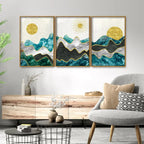 Abstract Mountains Luxurious Pattern Floating Canvas Wall Painting Set of Three DECORMANTRA