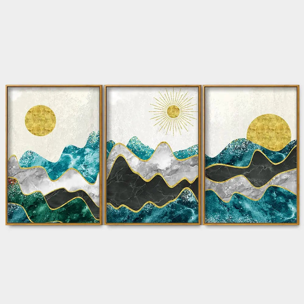 Abstract Mountains Luxurious Pattern Floating Canvas Wall Painting Set of Three DECORMANTRA