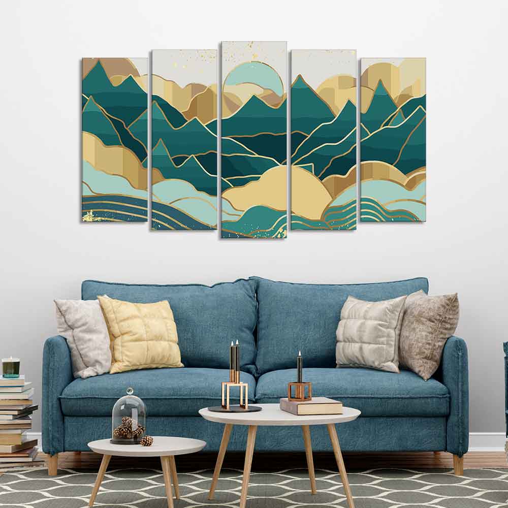 Abstract Mountains Luxurious Pattern Wall Painting of Five Pieces DECORMANTRA