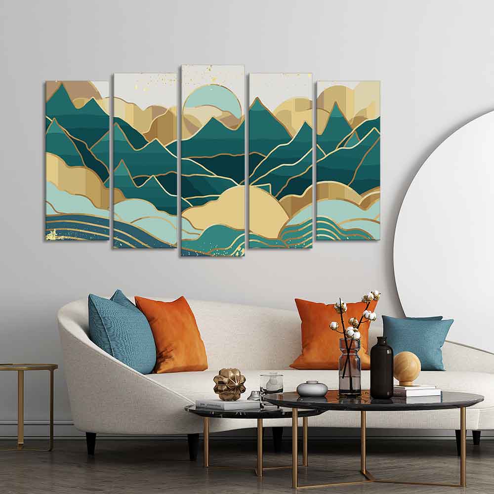 Abstract Mountains Luxurious Pattern Wall Painting of Five Pieces DECORMANTRA