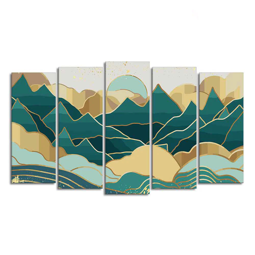 Abstract Mountains Luxurious Pattern Wall Painting of Five Pieces DECORMANTRA