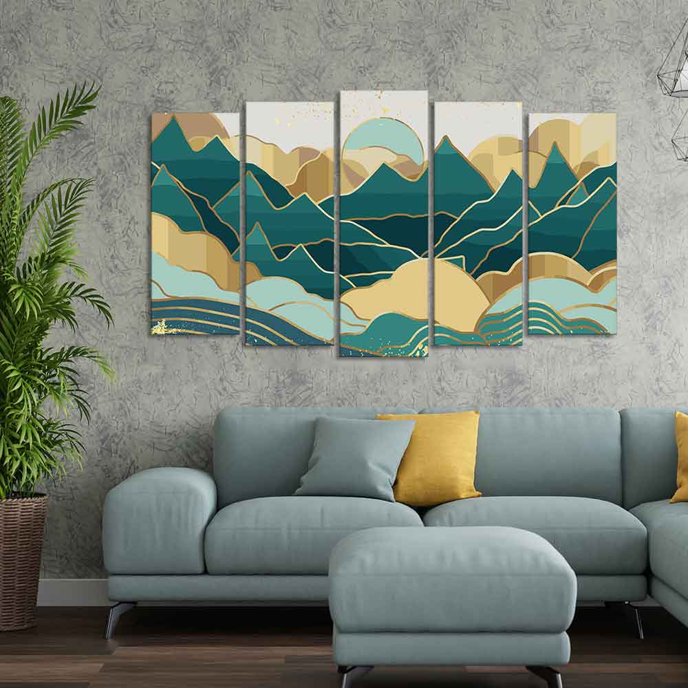 Abstract Mountains Luxurious Pattern Wall Painting of Five Pieces DECORMANTRA