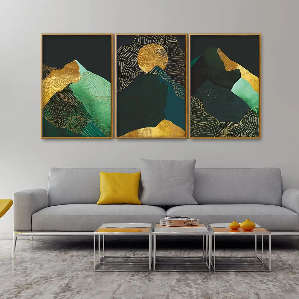 Abstract Mountains and Line Art Floating Canvas Wall Painting Set of Three DECORMANTRA