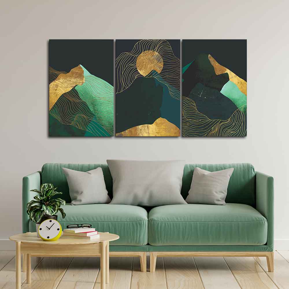 Abstract Mountains and Line Art Wall Painting of 3 Pieces DECORMANTRA