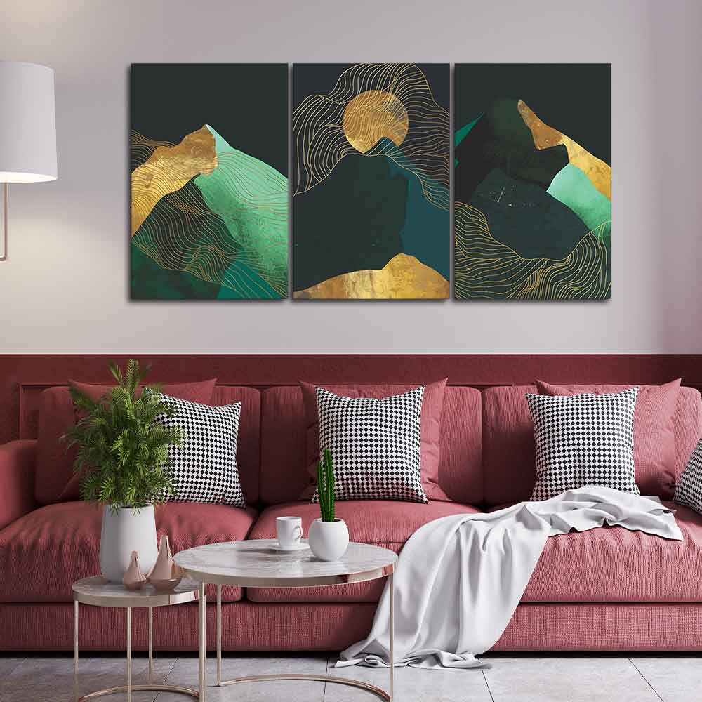 Abstract Mountains and Line Art Wall Painting of 3 Pieces DECORMANTRA