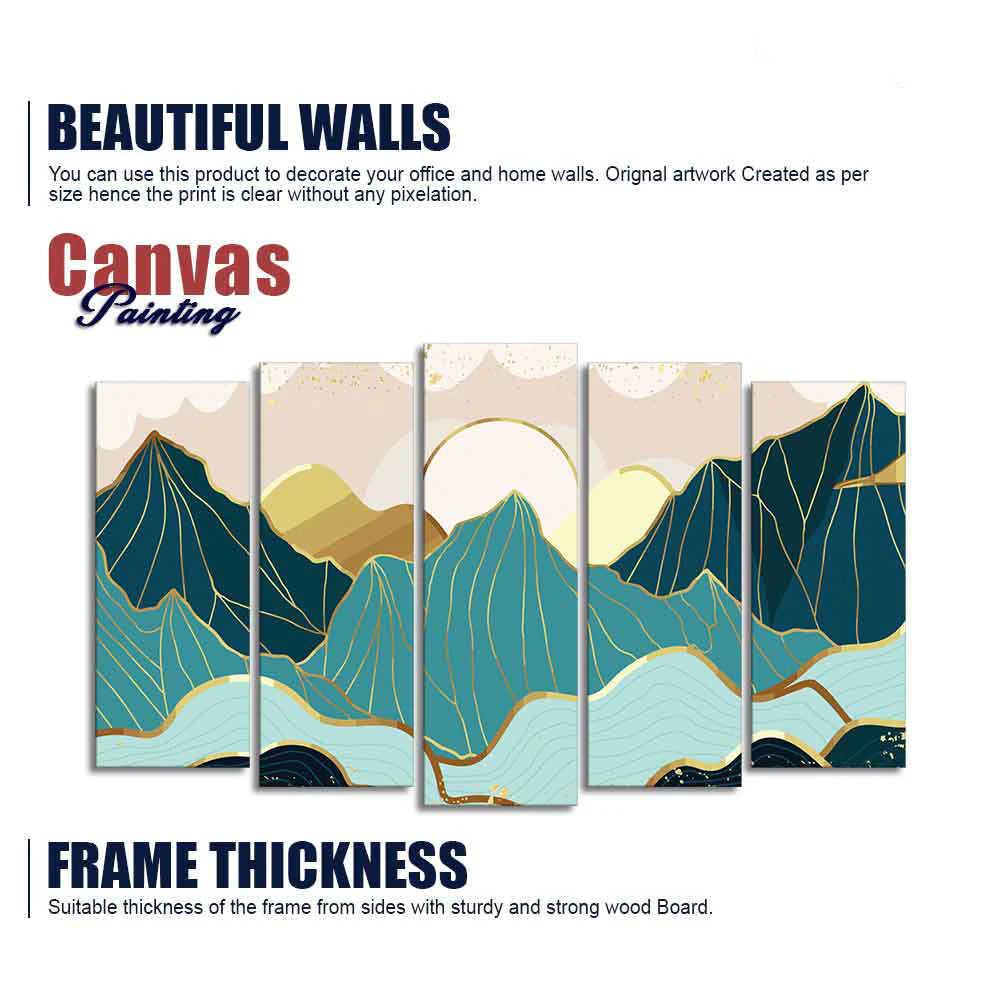 Abstract Mountains with Sunrise Background 5 Pieces Canvas Wall Painting DECORMANTRA