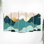 Abstract Mountains with Sunrise Background 5 Pieces Canvas Wall Painting DECORMANTRA