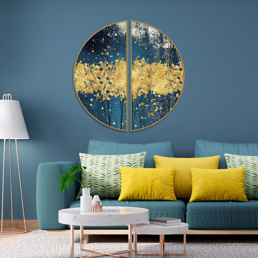 Abstract Porch Golden Background Art Semi Circle Frames Set Of 2 Decor Mantra