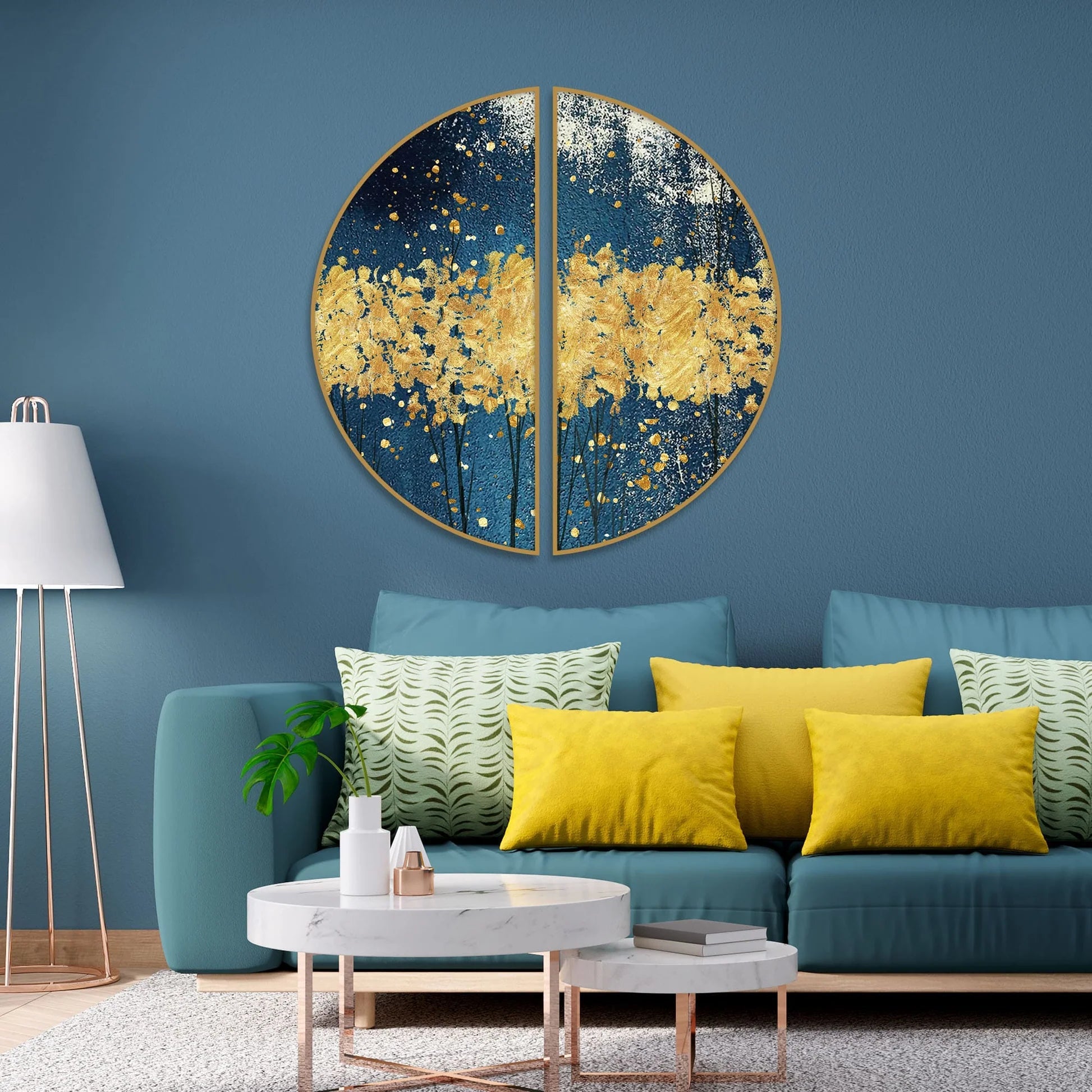 Abstract Porch Golden Background Art Semi Circle Frames Set Of 2 Decor Mantra