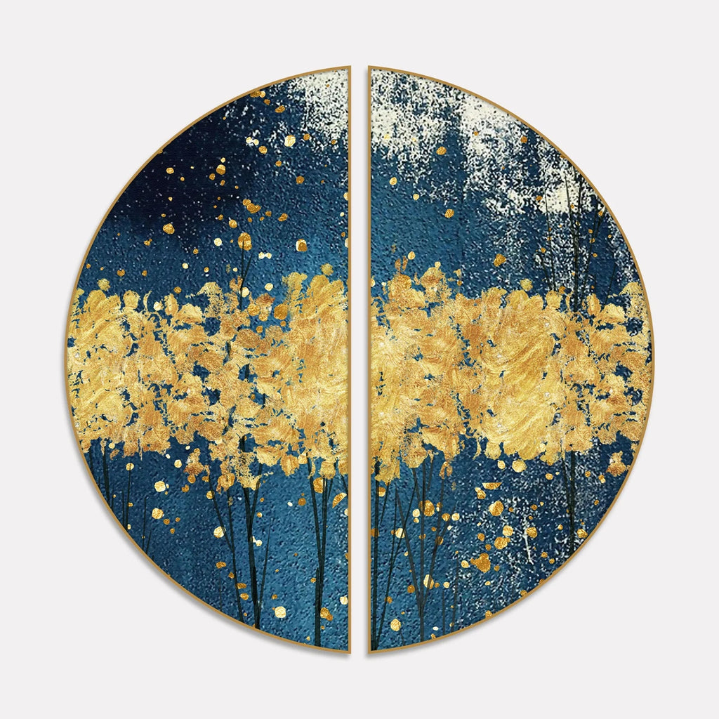 Abstract Porch Golden Background Art Semi Circle Frames Set Of 2 Decor Mantra