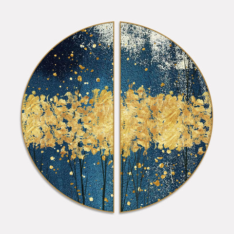 Abstract Porch Golden Background Art Semi Circle Frames Set Of 2