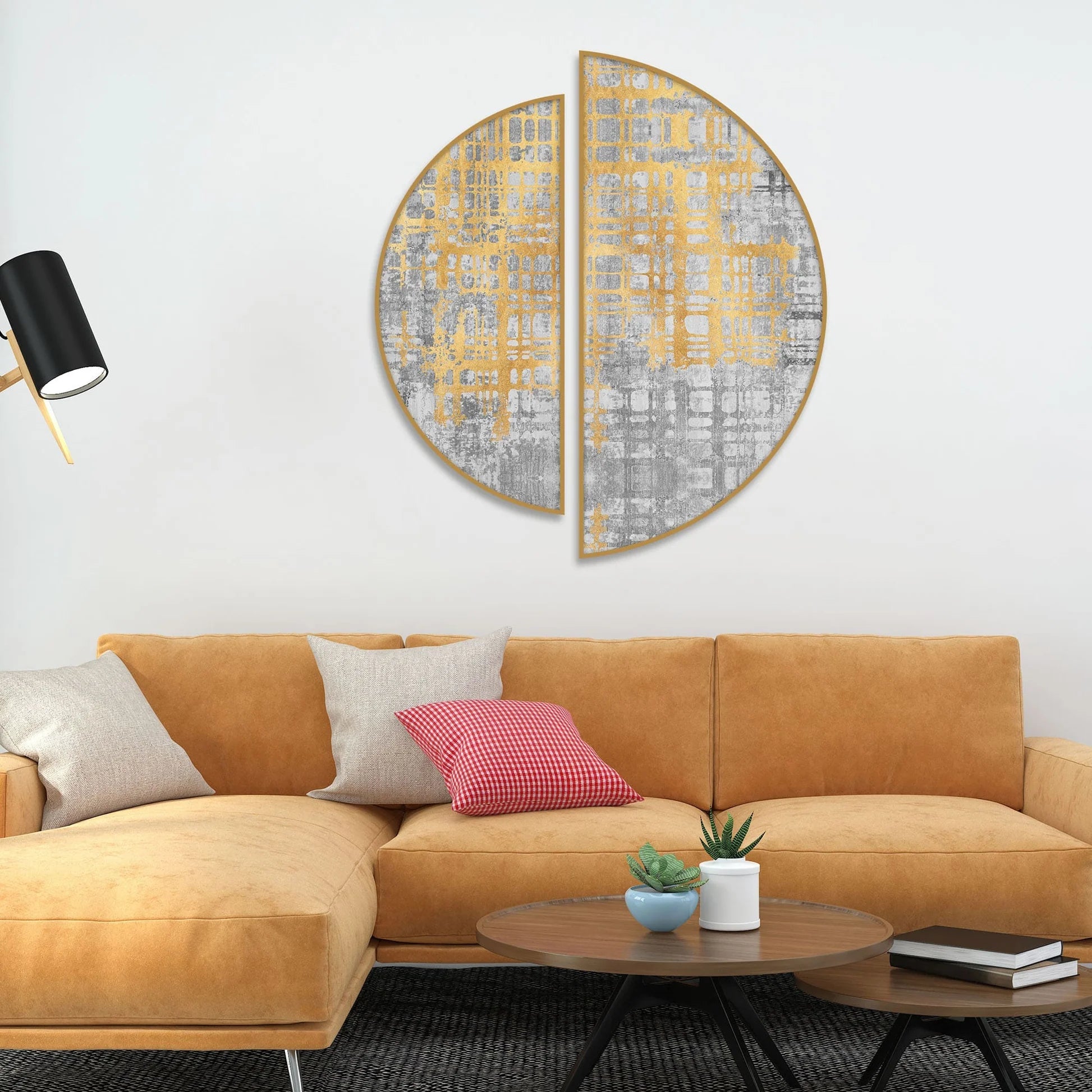 Abstract Retro Golden Art Semi Circle Frames Set Of 2 Decor Mantra