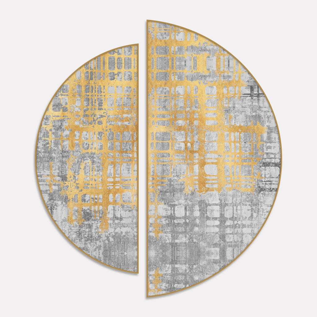 Abstract Retro Golden Art Semi Circle Frames Set Of 2 Decor Mantra