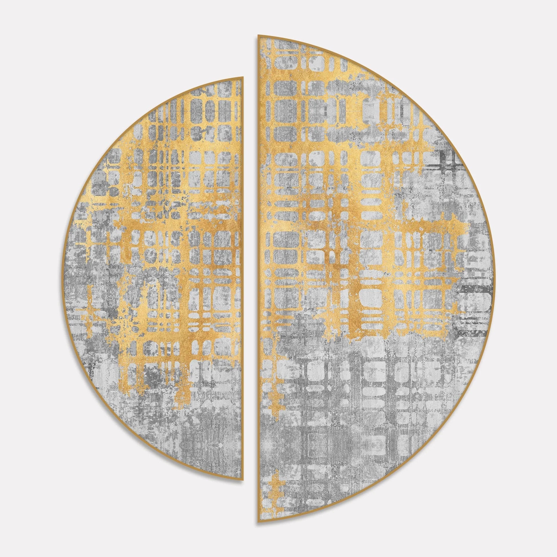 Abstract Retro Golden Art Semi Circle Frames Set Of 2 Decor Mantra