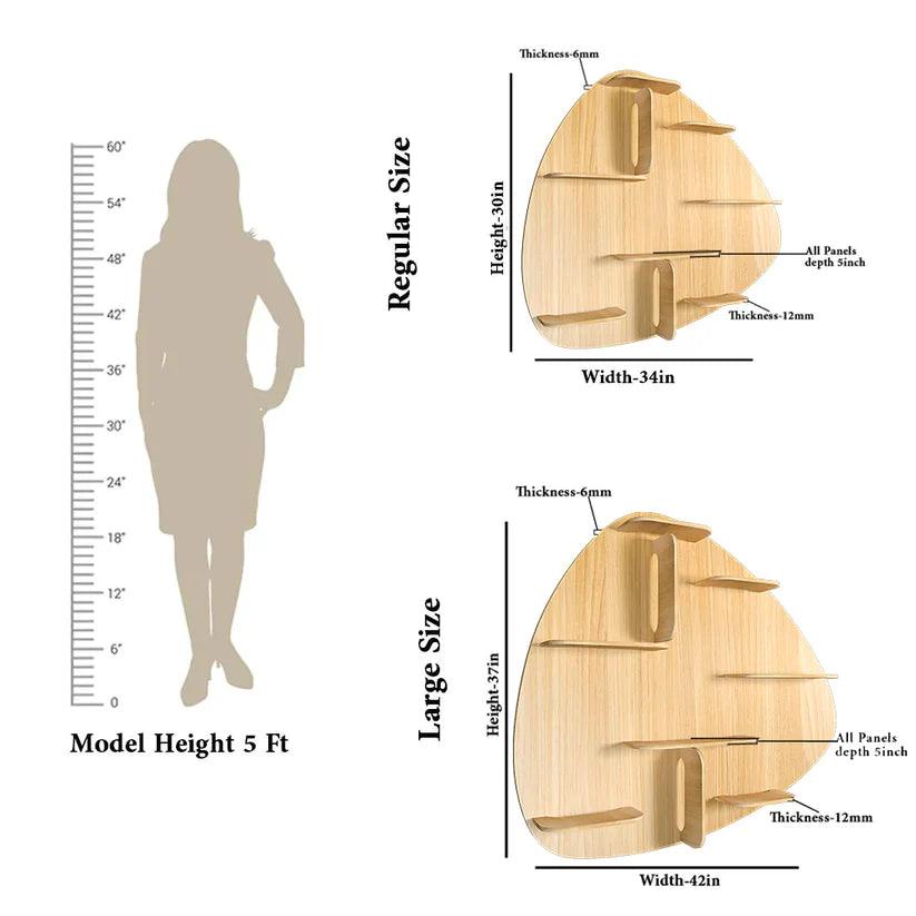 Abstract Shape Backlit Designer Wooden Wall Shelf / Book Shelf / Night Light, Light Oak Finish - Decor Mantra 